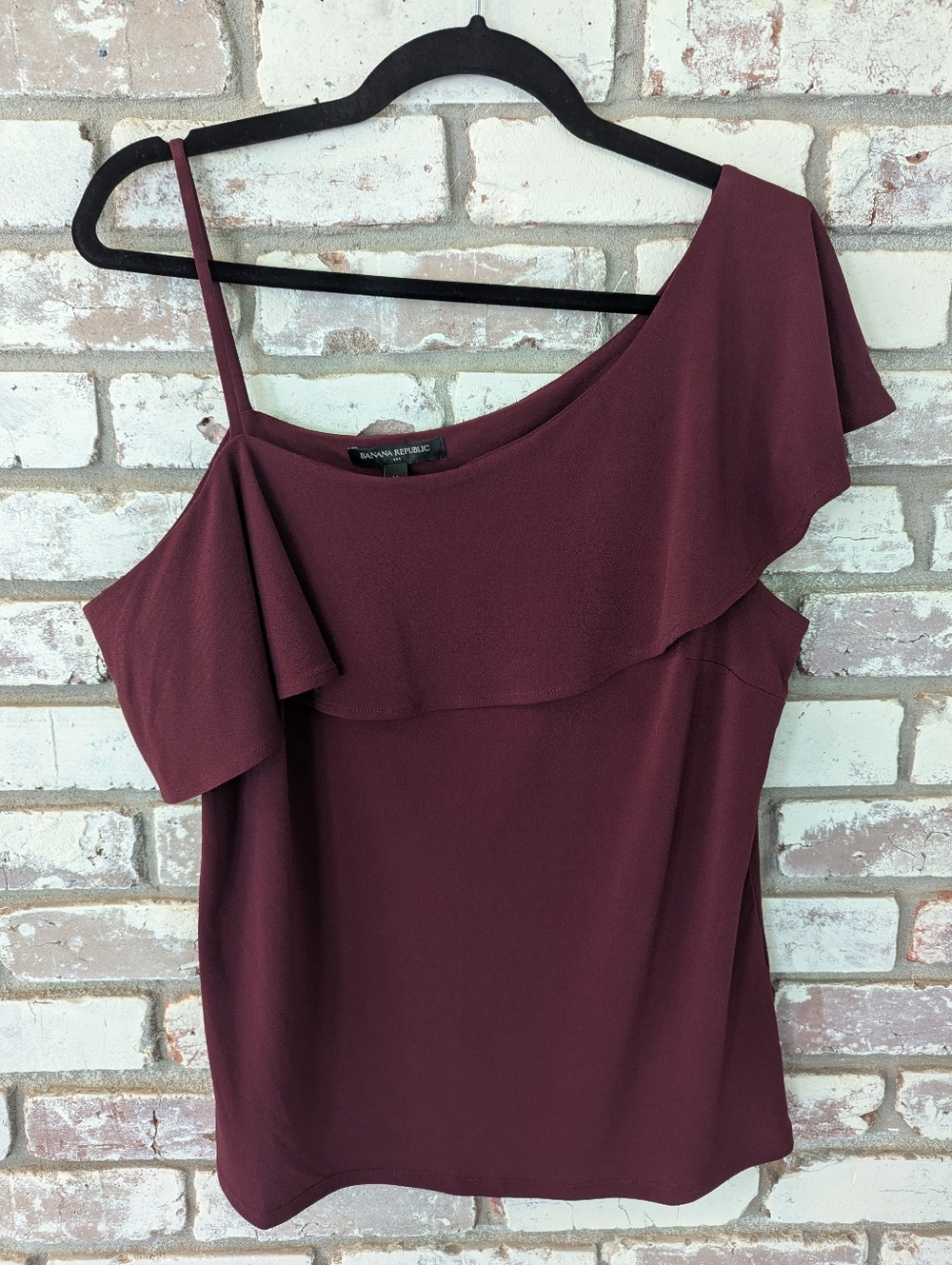 Banana Republic Maroon One-Shoulder Ruffle Top